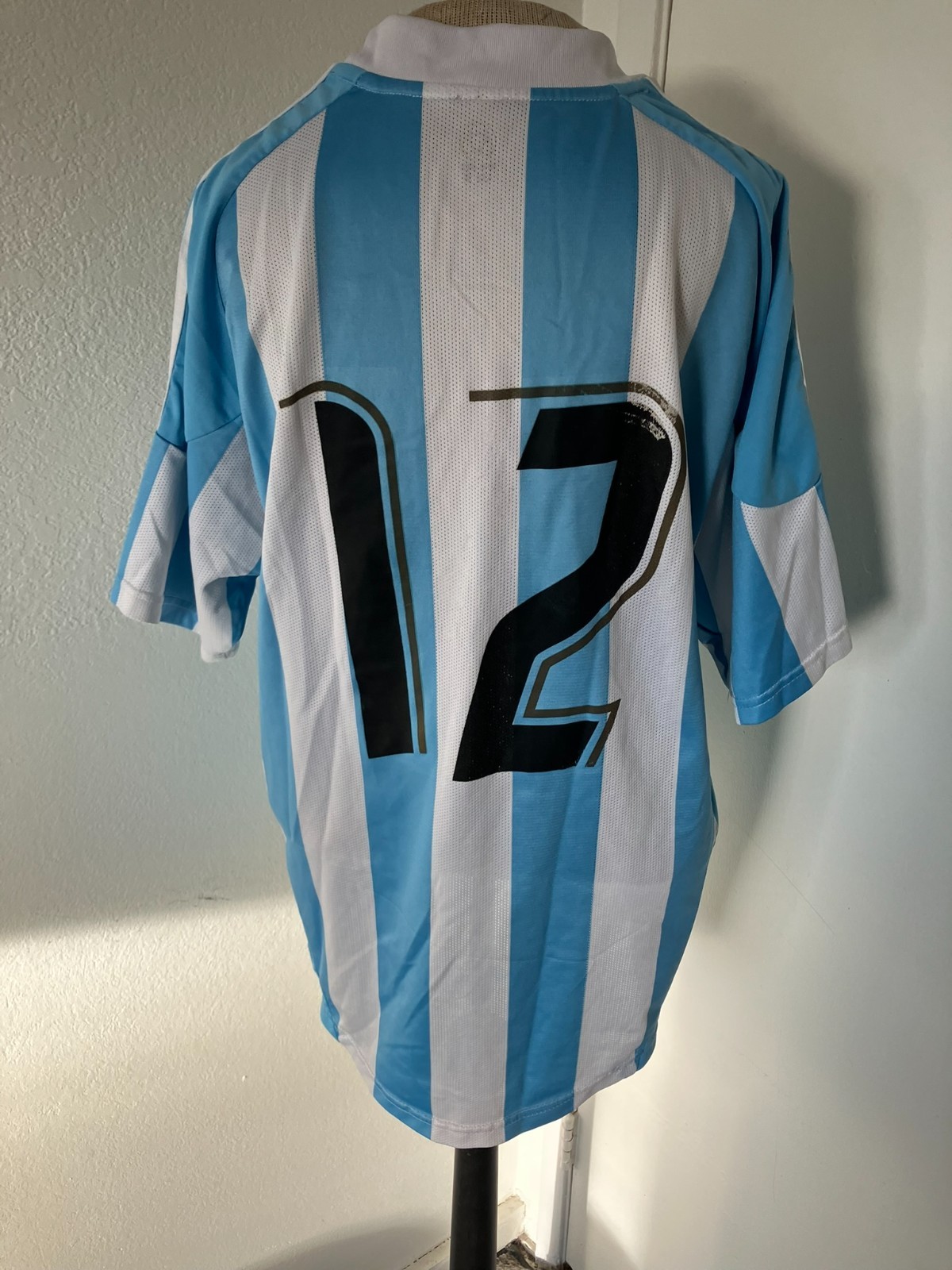 # 12 AFA Soccer light blue and white striped Argentine style jersey mens' size M gallery