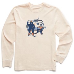 Life Is Good Jake Bear Ski Lift Long Sleeve Crusher Tee Men’s Shirt, Putty White