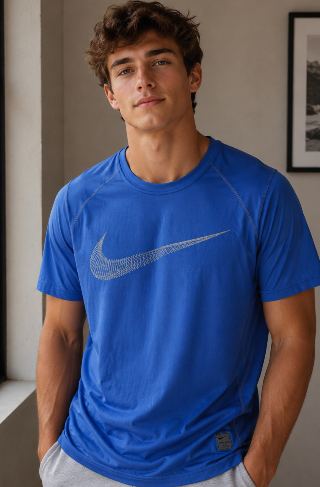 Nike Pro Dri-FIT Stay Cool Fitted Compression Shirt Blue Swoosh Men's Large NWT gallery