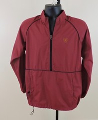 ARIAT Mens Sz Small Burgundy 1/2 Zip Long Sleeve Pocket Wind Rain Pullover EXC
