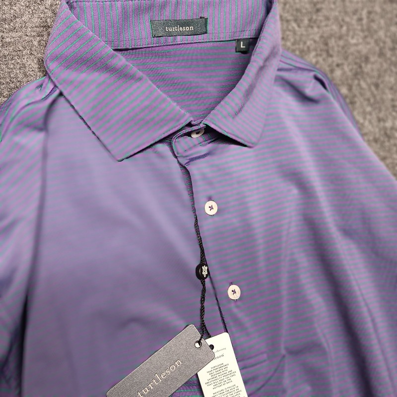 Turtleson All-Day Stripe Button Plum/Parakeet Large Short Sleeve New With Tags gallery