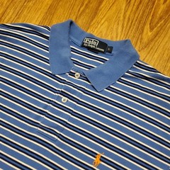 Polo Ralph Lauren Shirt Men Large Blue Striped Orange Pony Preppy