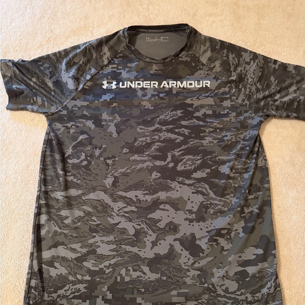 Under Armour Mens HeatGear Camo T-Shirt Grey Digital Camouflage Loose Fit MD gallery
