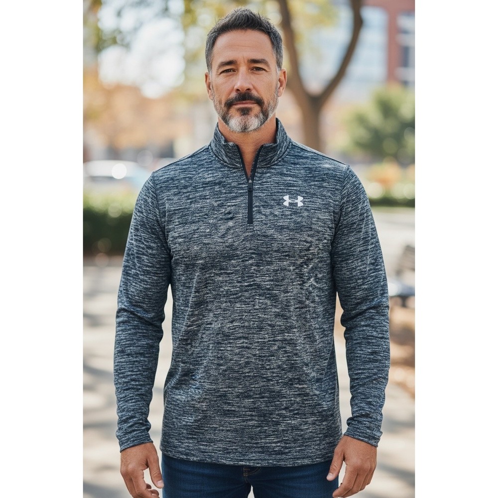 Under Armour Mens Tech 2.0 1/2 Zip Pullover Navy Space Dye 1328495-310 Small