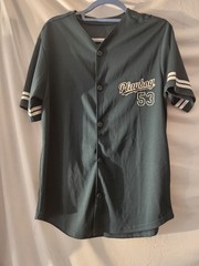 Playboy Men’s Green Button Up Baseball Jersey Short Sleeve Bunny Size Sm