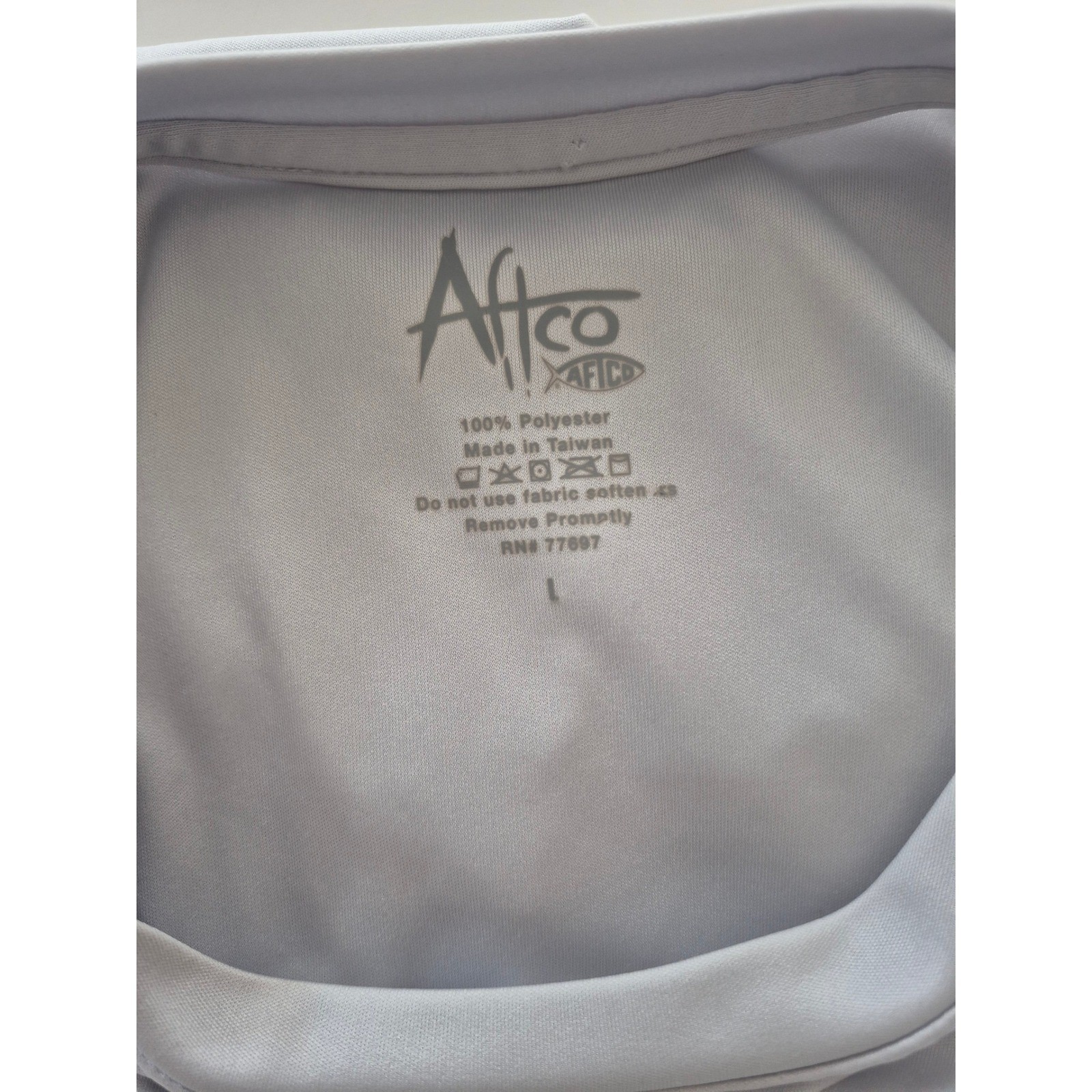 AFTCO Mens Performance Fishing Shirt Long Sleeve Grey Blue Logo Size Large gallery