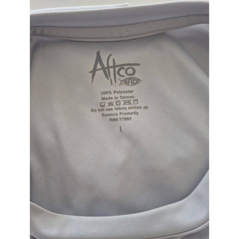 AFTCO Mens Performance Fishing Shirt Long Sleeve Grey Blue Logo Size Large gallery