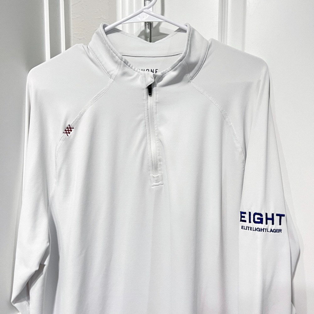 Rhone Pullover Mens XL White Session 1/4 Zip EIGHT LAGER Troy Aikman Beer 100895