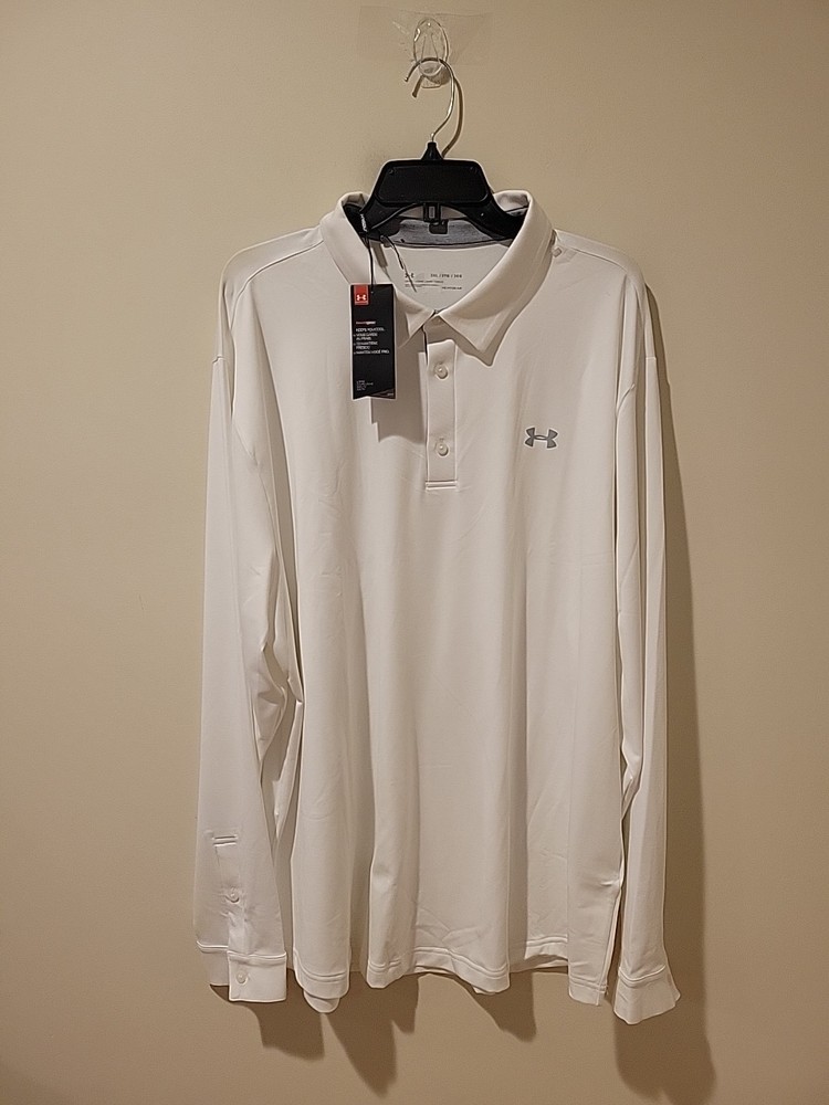 NWT Under Armour Shirt Long Sleeve 2.0 Playoff Polo Top White Size 3XL Athletic