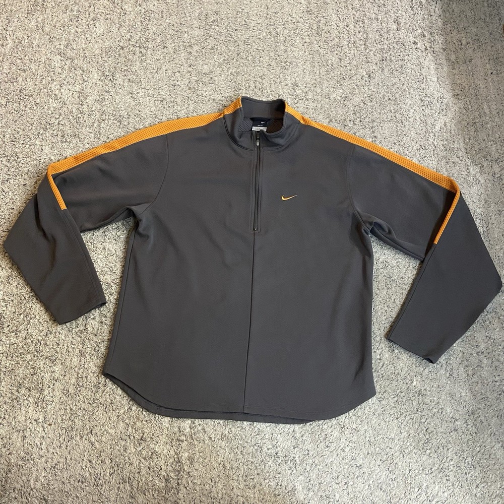 VTG Nike dri fit Men’s MEDIUM waffle knit 1/4 zip Sweater gray orange
