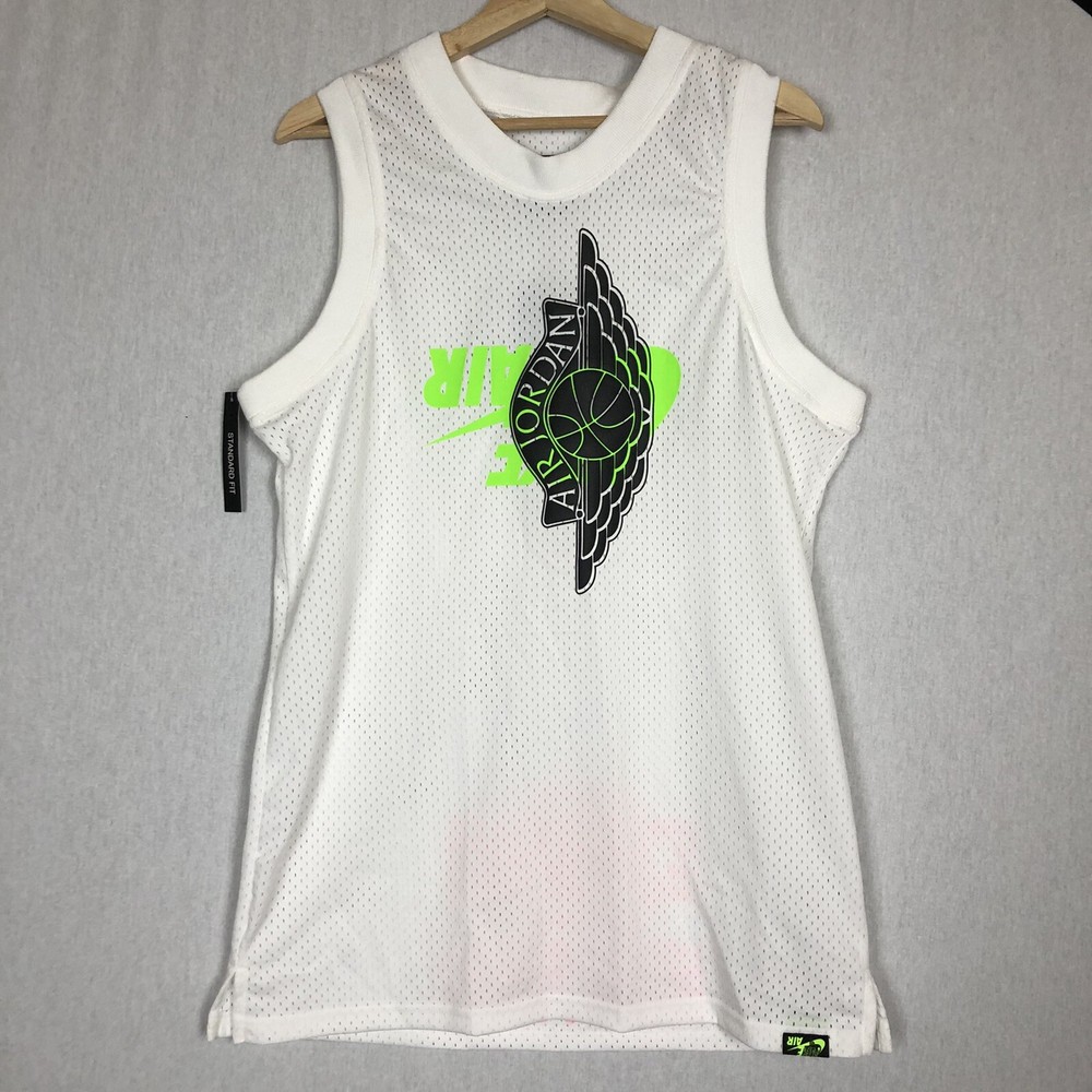 Nike Air Jordan Wings Logo Jersey White/Green/Black BQ8479-100 Men's Size Medium