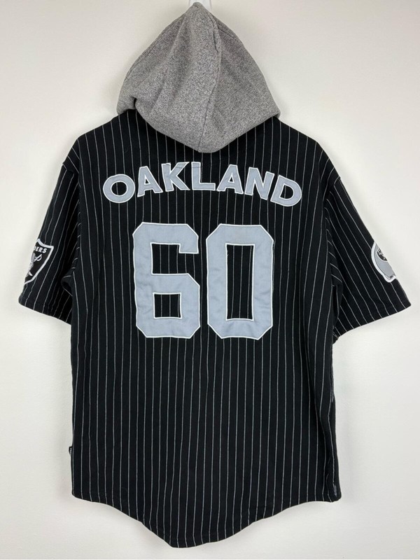 NFL Black Pinstripe Oakland Raiders Hooded Button-Up Jersey XS Good Condition gallery