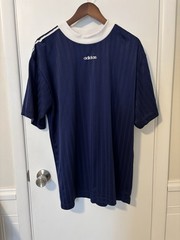 Vintage 90s Adidas Flag Tag Soccer Jersey Navy Blue Shadow Stripe Blank Large