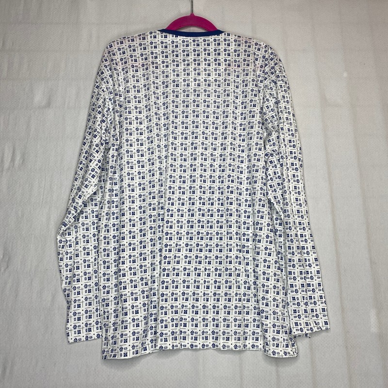 Morales Lounge Shirt sz 44 White Blue Henley 90s Retro Casual Retro Dad VINTAGE gallery