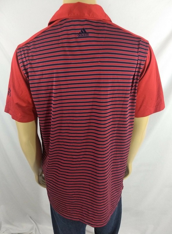 ADIDAS ClimaCool Golf Polo Mens M SS Red Navy Striped Athletic Breathable Poly gallery