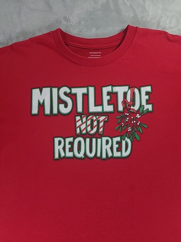 Mistletoe Not Required Holiday Tshirt Red Short Sleeve Sz 2XL (50-52) Christmas gallery