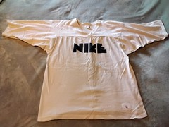 Vintage NIKE Block Letter Logo Jersey Shirt in Men’s Large 1978-1983 Era