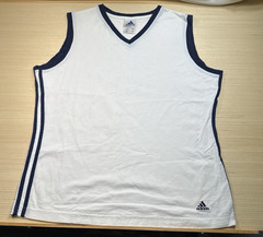 Adidas Wms Sleeveless V-Neck Shirt White Navy Trim XL Tennis Pickleball