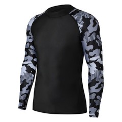 Mens Compression Swim Shirt Long Sleeve UPF 50+ Baselayer Skins Rash Guard Top
