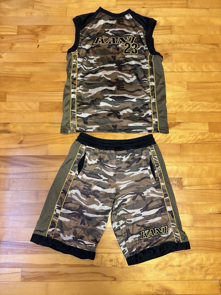 Vintage Karl Kani #23 Camo Basketball Shorts Jersey Set M-L Sports Preowned Read