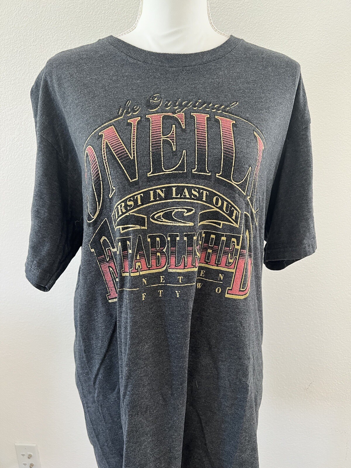 O'neill Retro Graphic Shirt Size L Large Adult Gray Tee 50/50 FIRST IN LAST OUT gallery
