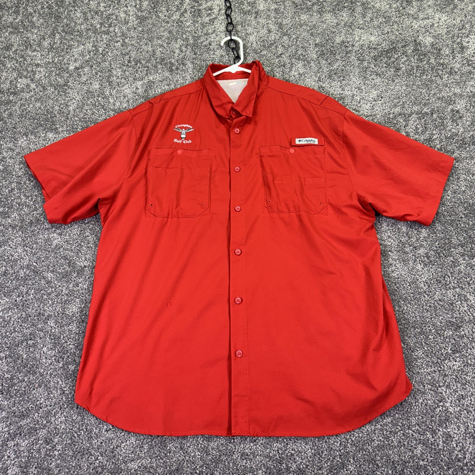 Columbia Shirt Mens XL Red PFG Omni-Shade Short Sleeve Champions Golf Club gallery
