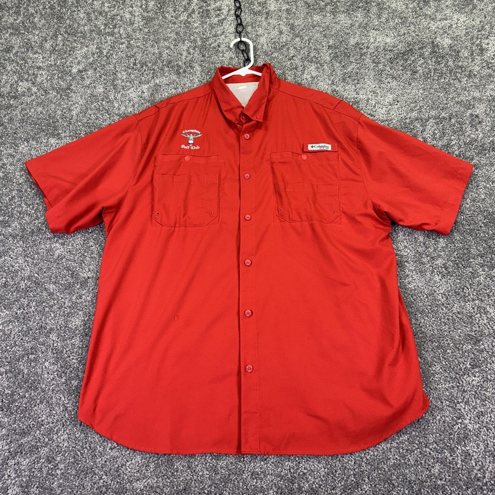 Columbia Shirt Mens XL Red PFG Omni-Shade Short Sleeve Champions Golf Club