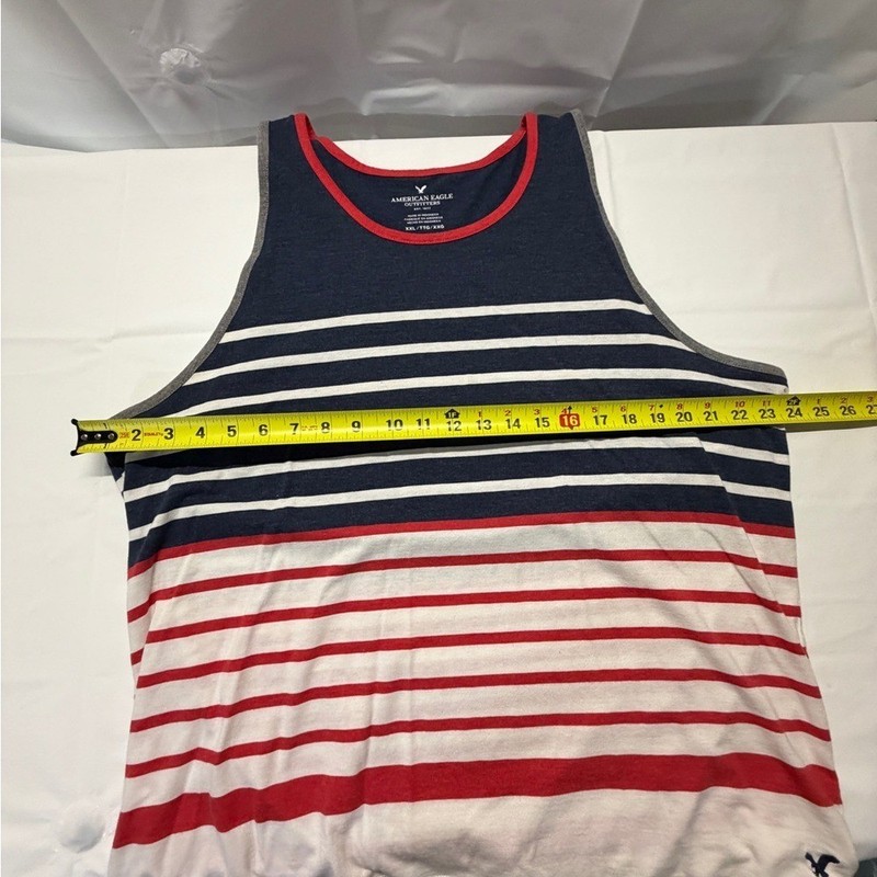 American Eagle Outfitters Navy, White & Red Striped Men's Tank Top gallery