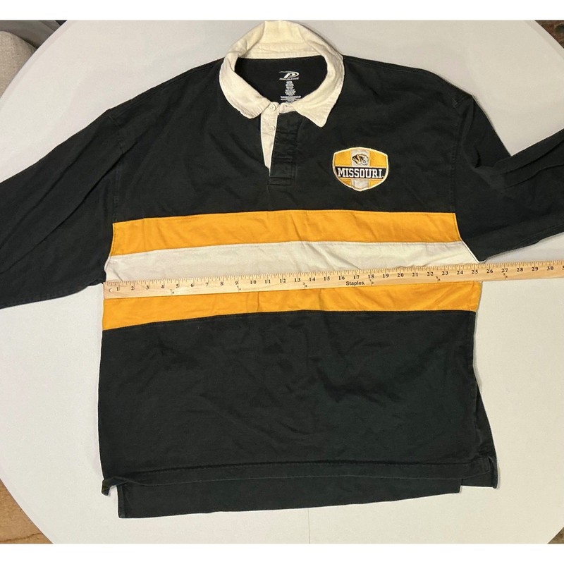 VTG Missouri Tigers Pro Player Longsleeve Rugby Polo Black Yellow Striped 2XL gallery