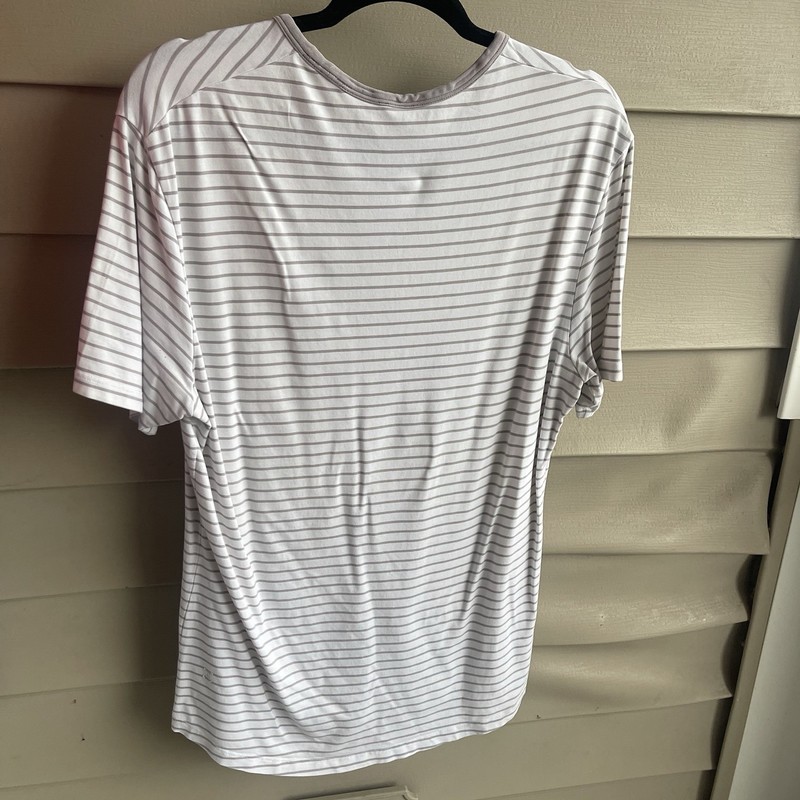 Lululemon Grey White Striped Short Sleeve T-shirt Activewear Athleisure Men’s L gallery