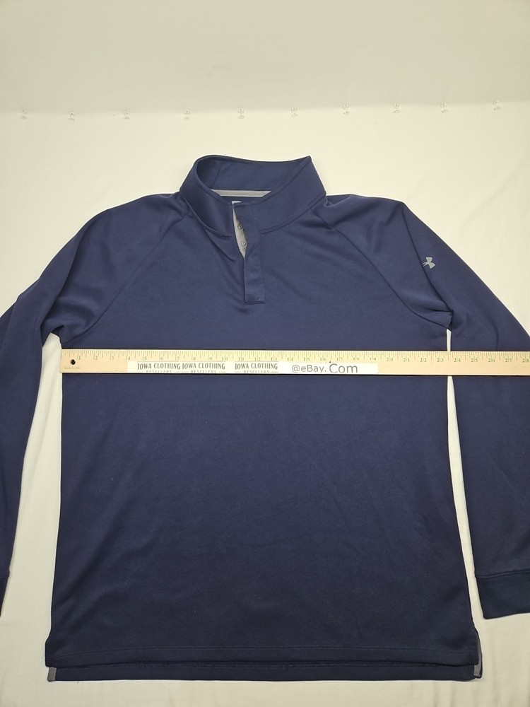 Under Armour Men's XL 1/4 Snap Button Mock Neck Loose Fit Long Sleeve Blue Shirt