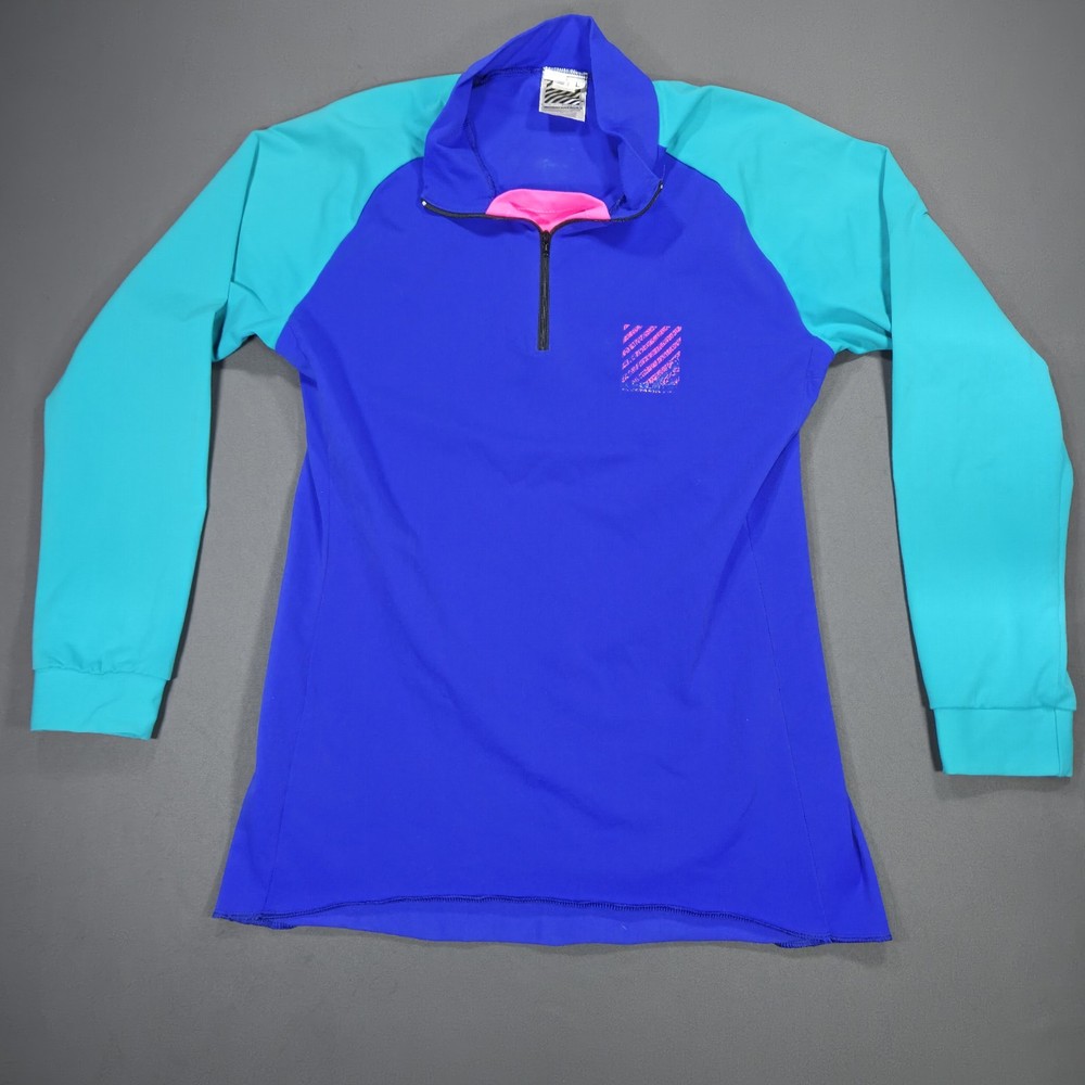 Sunbuster Performance Sports Vintage Mens Cycling Pullover Neon Blue & Green