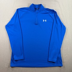 Under Armour UA Tech Quarter Zip Pullover Mens Medium Blue HeatGear 1242220 Golf