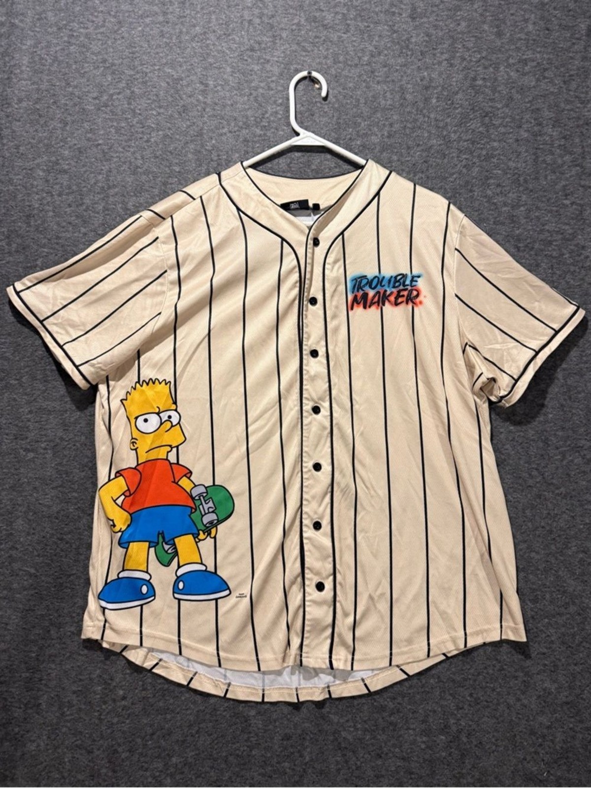 Simpsons Bart Trouble Maker Baseball Jersey Mens XL button up Striped graphic gallery