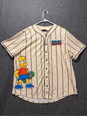 Simpsons Bart Trouble Maker Baseball Jersey Mens XL button up Striped graphic