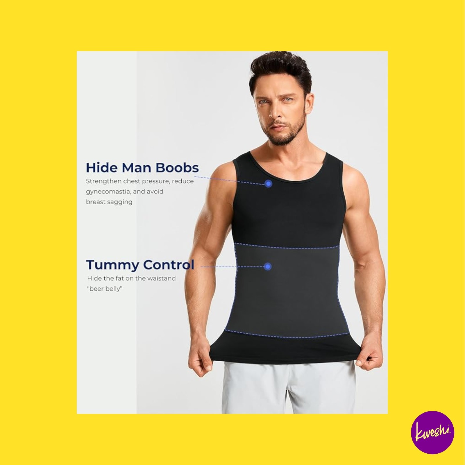 JUNLAN Men's Compression Shirt Vest 2 Pack, Tummy Control, Black, UK L | EU 52 gallery
