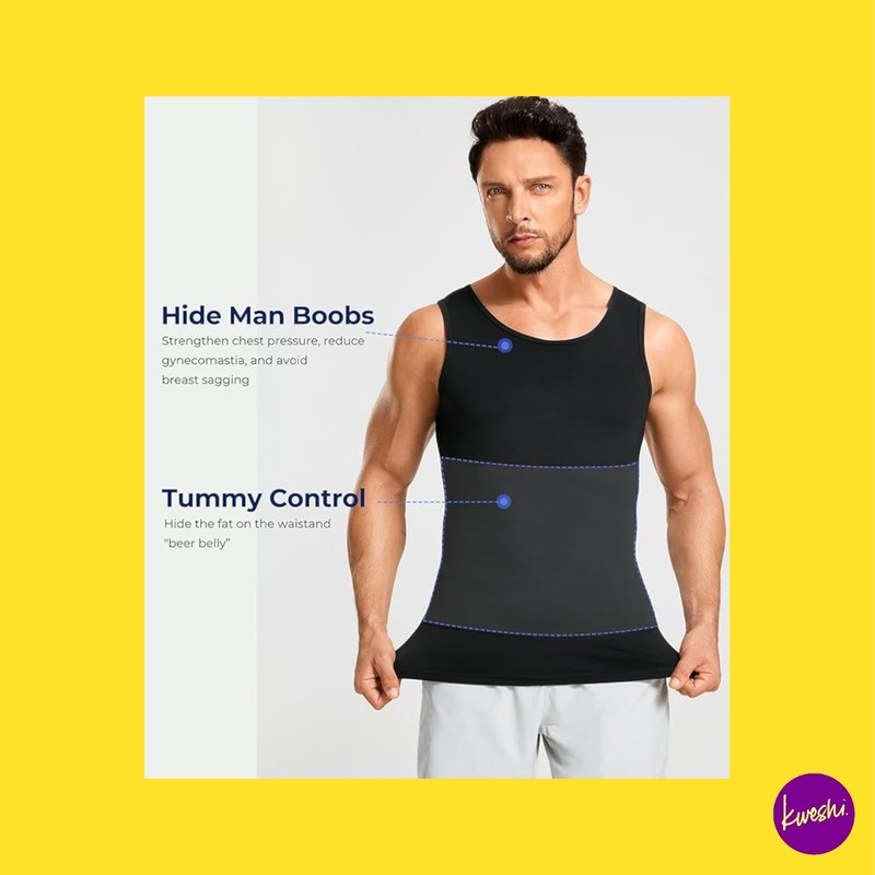 JUNLAN Men's Compression Shirt Vest 2 Pack, Tummy Control, Black, UK L | EU 52 gallery