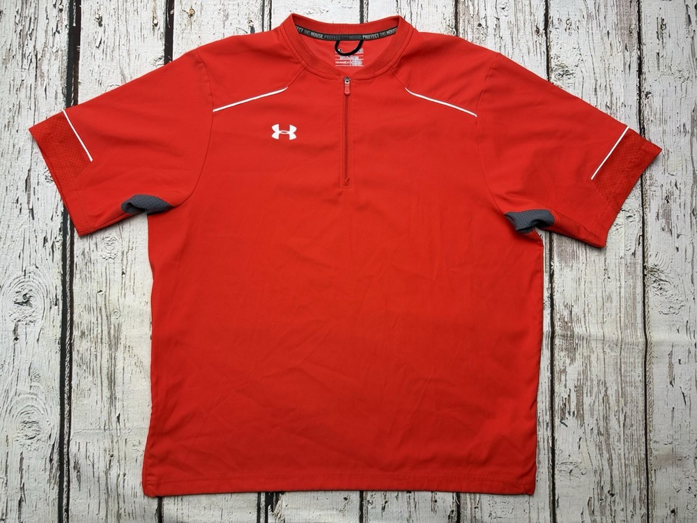 Under Armour Orange Loose Men's Short Sleeve 1/4 Zip Pullover Windbreaker - Sz L