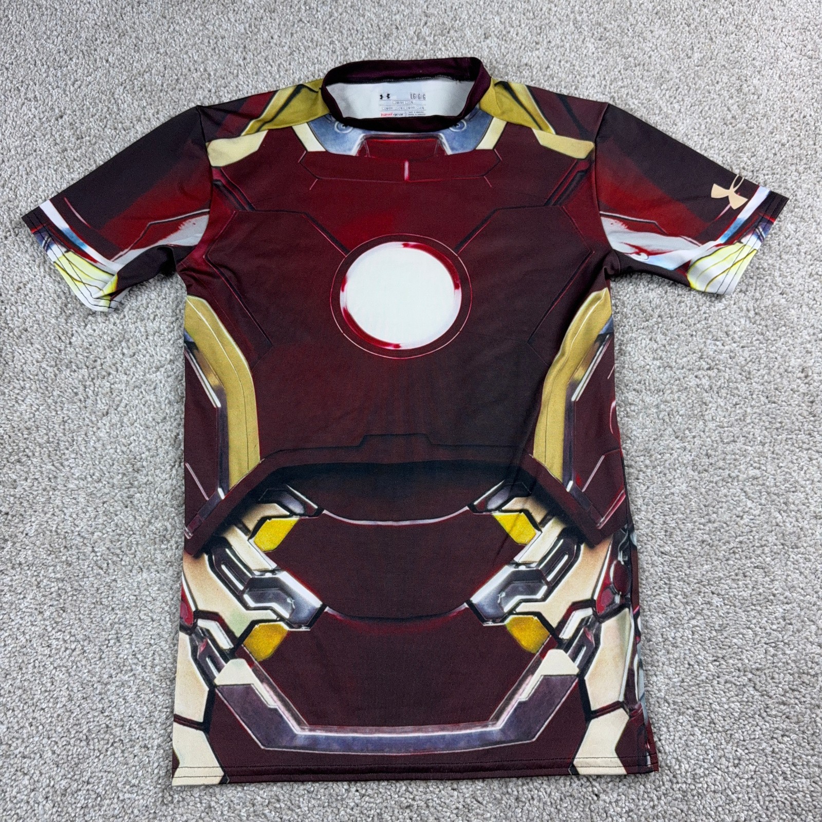 Under Armour Shirt Mens Large Red Alter Ego Iron Man Rash Guard Compression BJJ gallery