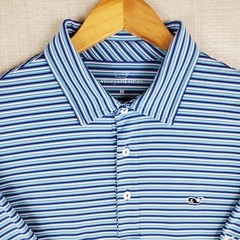 VINEYARD VINES Size Medium Performance Mens Polo Shirt Blue/Green/White Stripes