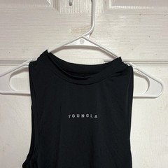 YoungLA Men’s Black Sleeveless Tank Crew Neck Athletic Fit Logo Gym L