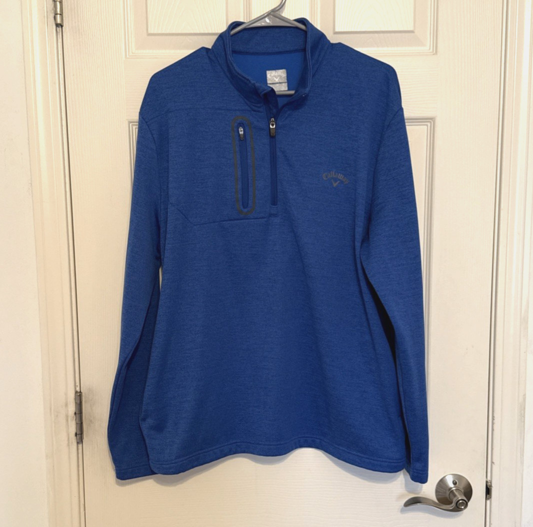 Callaway Men's Pullover 1/4 Zip Long Sleeve Fleece Lined Sweater Blue Size Large gallery