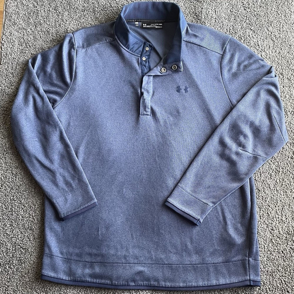 Under Armour Mens 2XL Pullover Golf Storm Loose ColdGear Blue Quarter Snap Mock