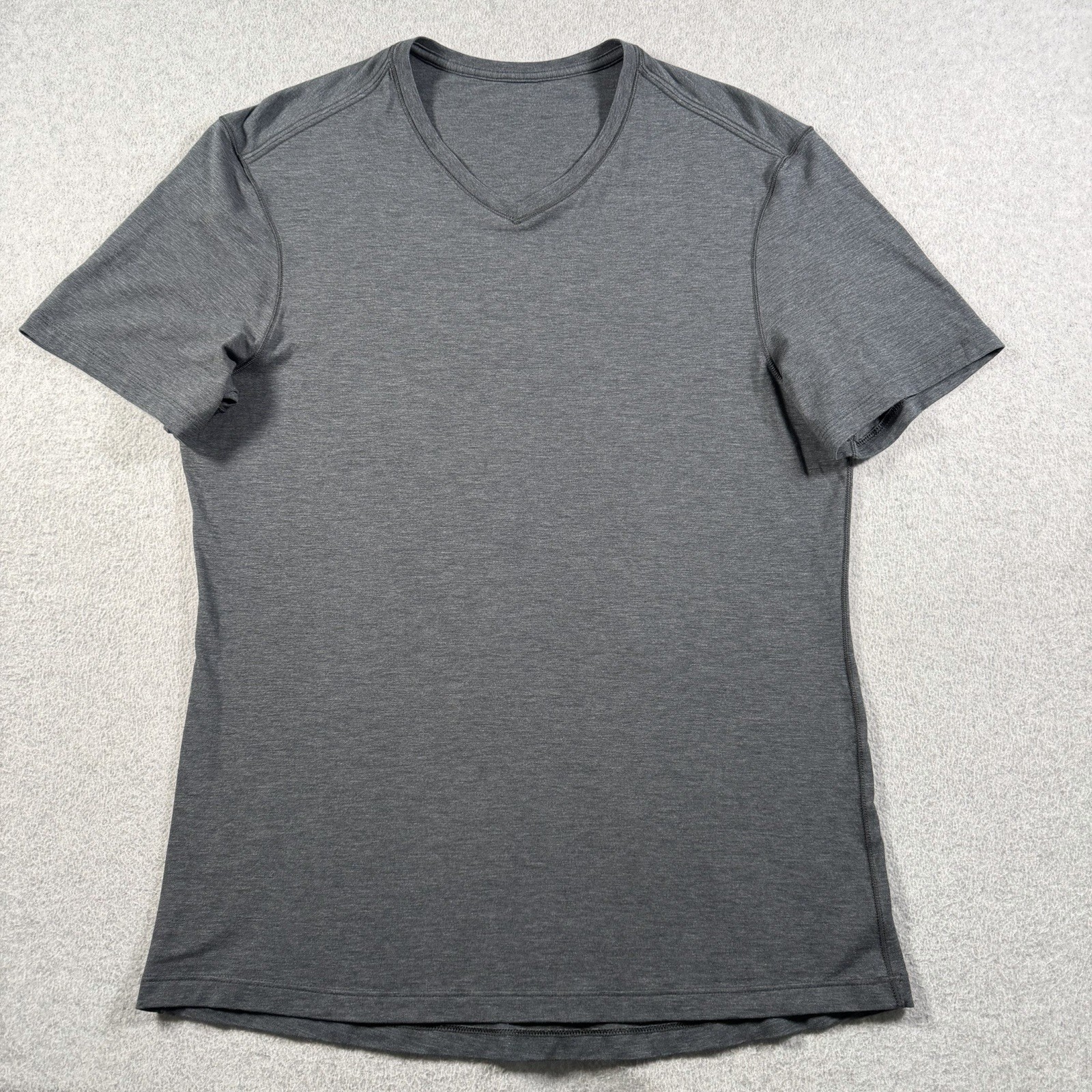 Lululemon V-Neck Shirt Men's Medium Gray Training Short Sleeve Stretch Walking gallery