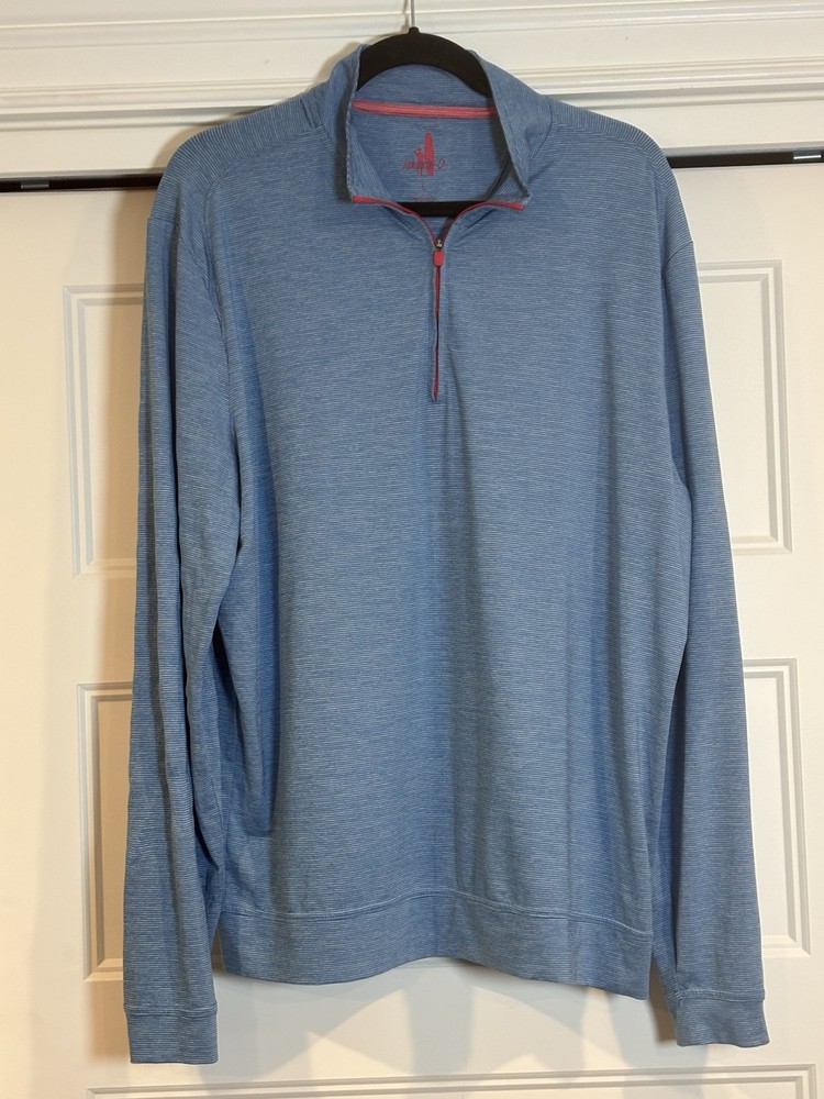 Johnnie-O 1/4 Zip Long Sleeve Performance Pullover Mens L Light Blue Thin Stripe