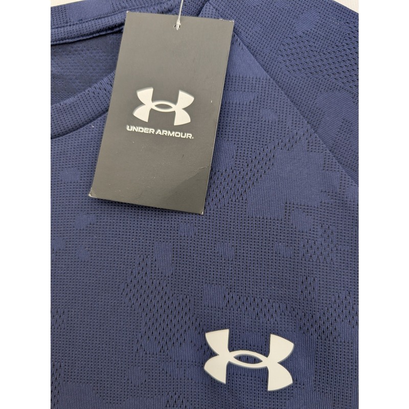 NWT Under Armour Men's UA Velocity Jacquard Short Sleeve in Midnight Navy sz L gallery