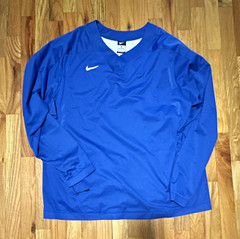 Nike Men’s Blue V-Neck Long Sleeve Polyester Pullover Top Pockets Logo XL