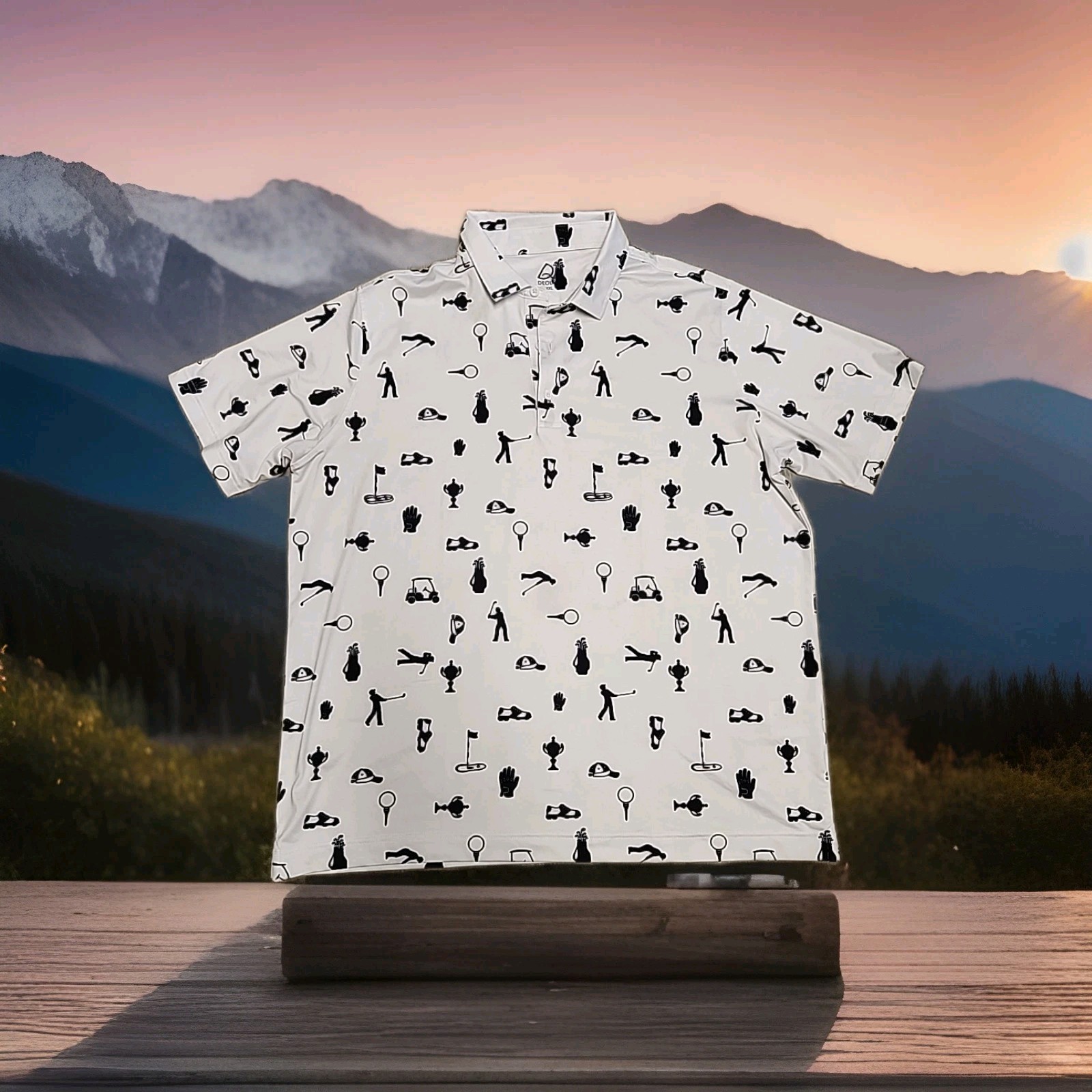 Deolax All Over Golf Graphics White Lightweight Polo Shirt Mens 2XL gallery