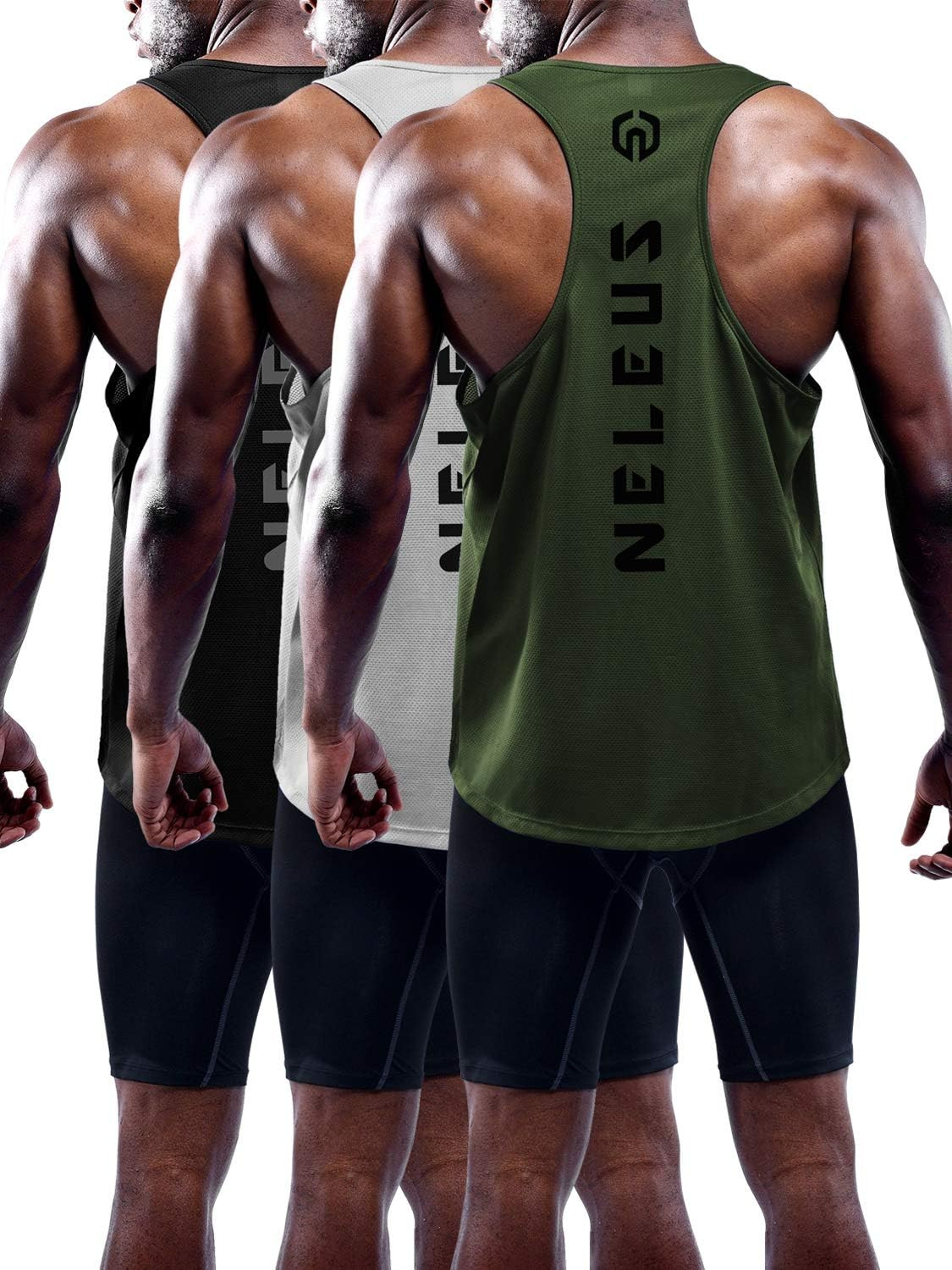NELEUS Men'S 3 Pack Dry Fit Y-Back Muscle Tank Workout Gym Shirt gallery