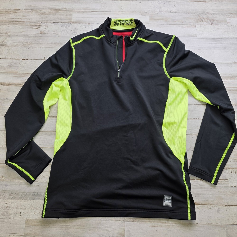 Nike Pro Combat Hyperwarm Dri-FIT Max Mens MED Black Neon Yellow 1/4 Zip Jacket